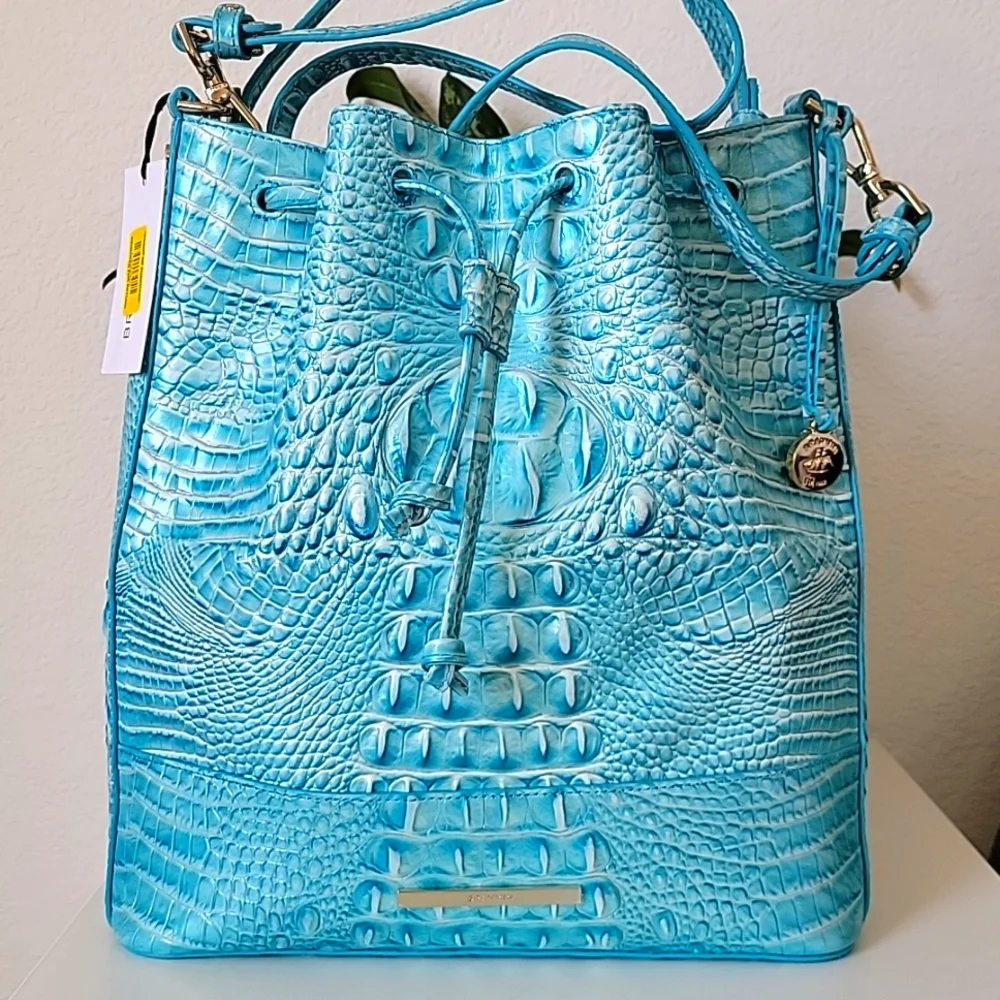 Brahmin Turquoise Croc-Embossed Shoulder Bag - Picture 11 of 14